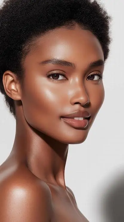 Melanin skincare model with radiant skin